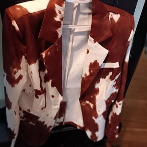 Rust and White Printed Single-Button Blazer